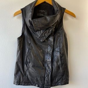 Allsaints Kadian Black Leather Gillet Vest